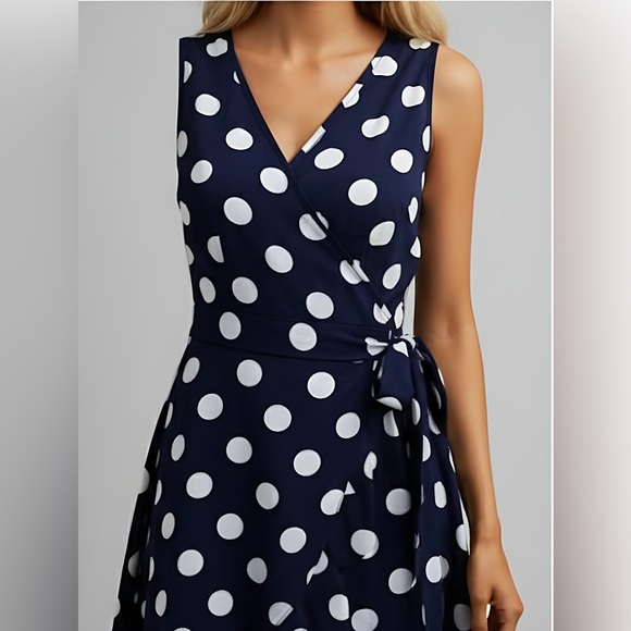 Polka Dot Knot Side Wrap Dress - Picture 3 of 10